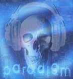 Skull listening to earphones